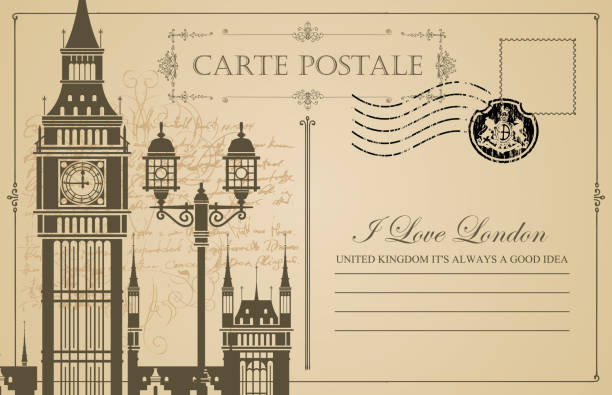 illustrations, cliparts, dessins animés et icônes de vintage carte postale avec le big ben à londres - british flag flag old fashioned retro revival