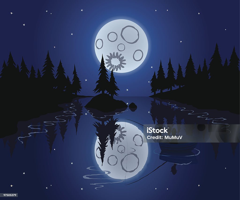 Pêche clair de lune - clipart vectoriel de Arbre libre de droits