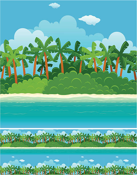 シームレスパターンの美しいグリーンのビーチ ベクターアートイラスト