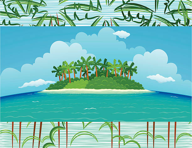 Isla Tropical verde - ilustración de arte vectorial