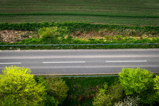 istock Asphalt road with white stripes 975053962