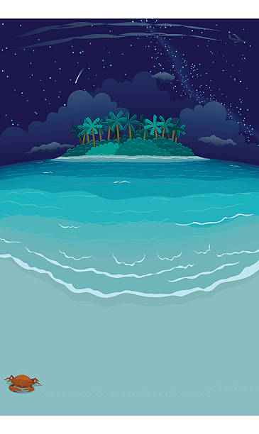Nocturne playa Tropical & isla - ilustración de arte vectorial