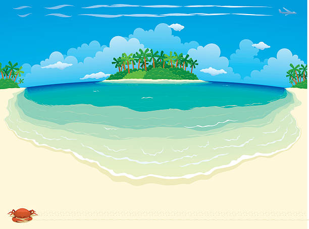 stockillustraties, clipart, cartoons en iconen met tropical beach & island - wide - onbewoond eiland