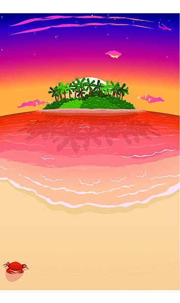 Sonnenuntergang, tropischen Strand, Insel sichtbar Sonne & Version – Vektorgrafik