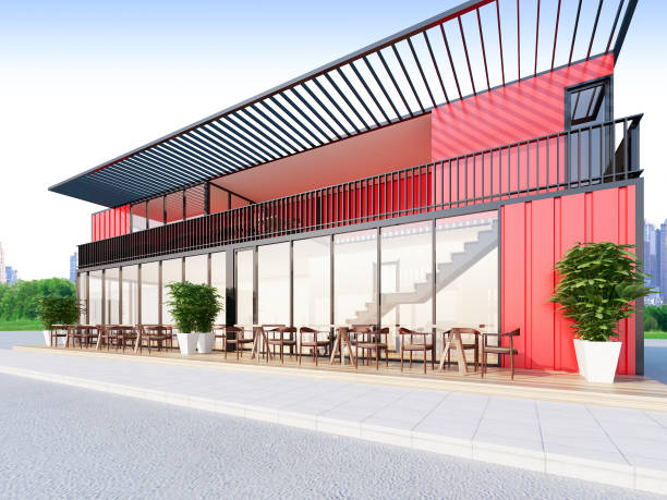 istock Shipping Container Restaurant with red color , 3d rendering 975054980