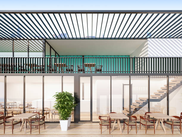 istock Two-story restaurant made from Shipping Containers , 3d rendering 975055370