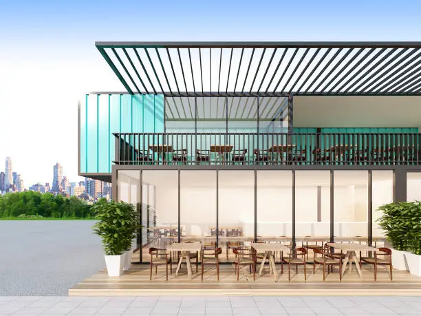Photo of Shipping Container restaurant , 3d rendering