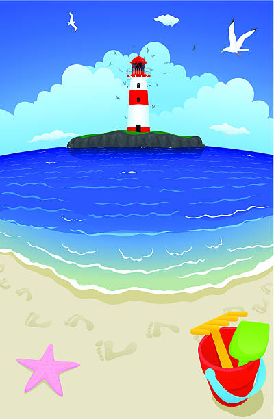 Strand & Lighthouse-Insel – Vektorgrafik