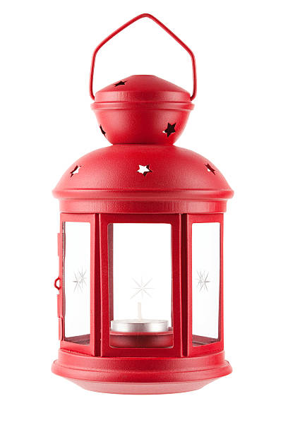 istock Red metal lamp with candle 97505835