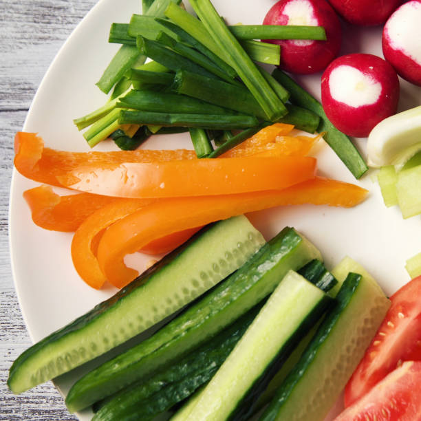 istock White plate with vegetables for a vegan salad 975060652