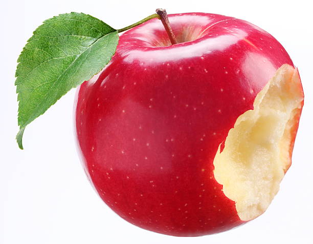 Bitten red apple on a white background  apple bite stock pictures, royalty-free photos & images
