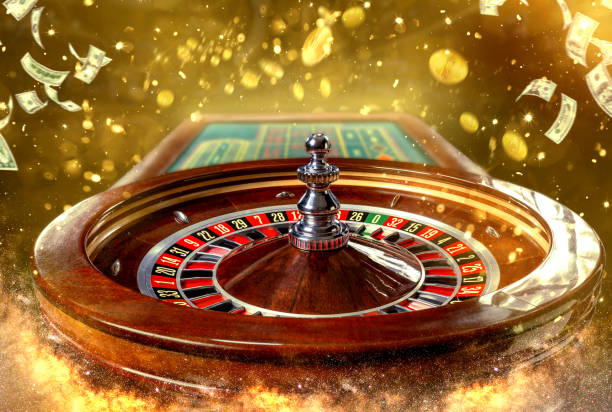 Collage of casino images with a close-up vibrant image of multicolored casino roulette table with poker chips Collage of casino images with a close-up vibrant image of multicolored casino roulette table with poker chips on green background with golden sparks roulette photos stock pictures, royalty-free photos & images