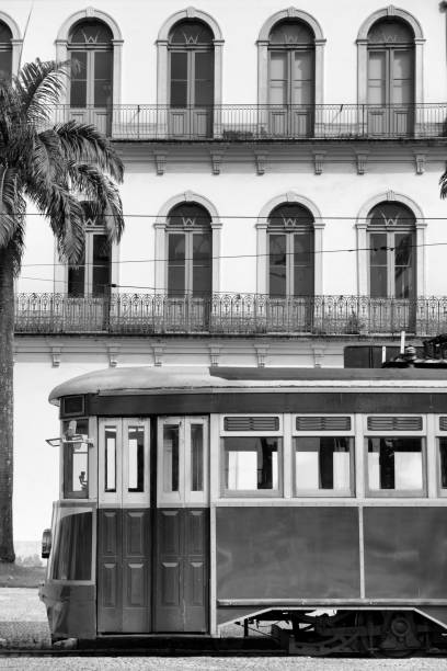 Old trolley from the early 20th century parked in the Valongo neighborhood in the city of Santos on the southeastern coast of Brazil