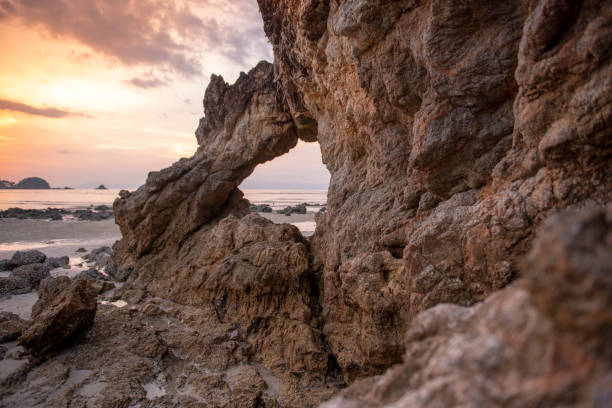 istock Beautiful rock on beach at sunset 975109676
