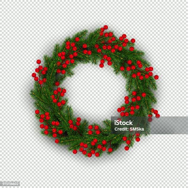 リアルなクリスマス ツリーの枝とヒイラギの果実のクリスマス リース - 飾り リースのベクターアート素材や画像を多数ご用意 - 飾り リース, クリスマス, 背景