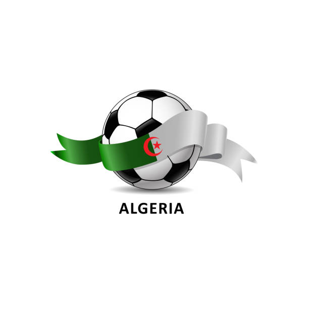 Football with Algeria national flag colorful trail. Football with Algeria national flag colorful trail. Vector illustration design for soccer football championship, tournaments, games. Element for invitations, flyers, posters, cards, webdesign algeria soccer stock illustrations