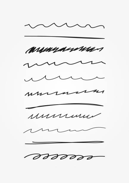 ilustrações de stock, clip art, desenhos animados e ícones de set of abstract curved lines. doodle, sketch, scribble. underline drawn by hand. - office supply group of objects pencil highlighter