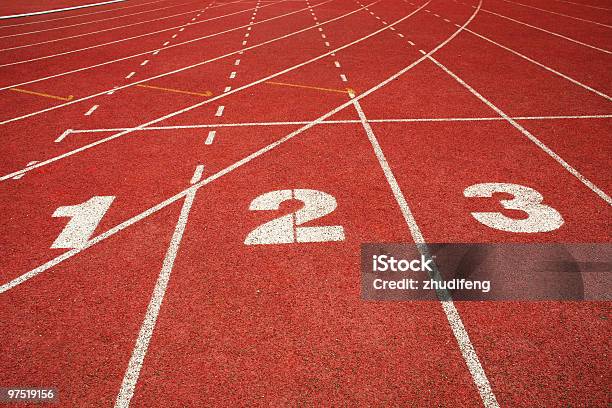 Numeration On Running Track Starting Line Stock Photo - Download Image Now - Running Track, Number 3, Track And Field
