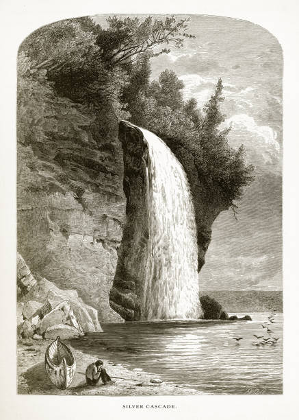 銀の翼、スペリオル湖, ミネソタ州, アメリカ合衆国, アメリカ ビクトリア朝彫刻、1872 - silver cascade falls点のイラスト素材／クリップアート素材／マンガ素材／アイコン素材