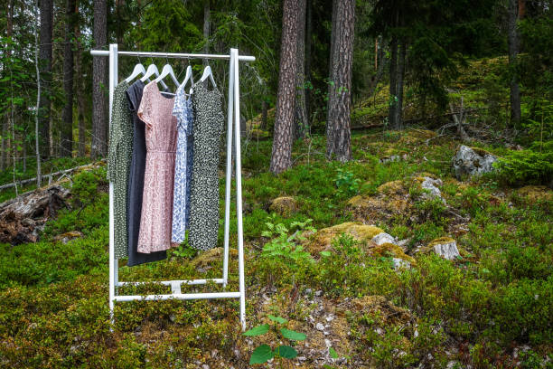 istock Clothes hanger with dresses in the woods 975213472