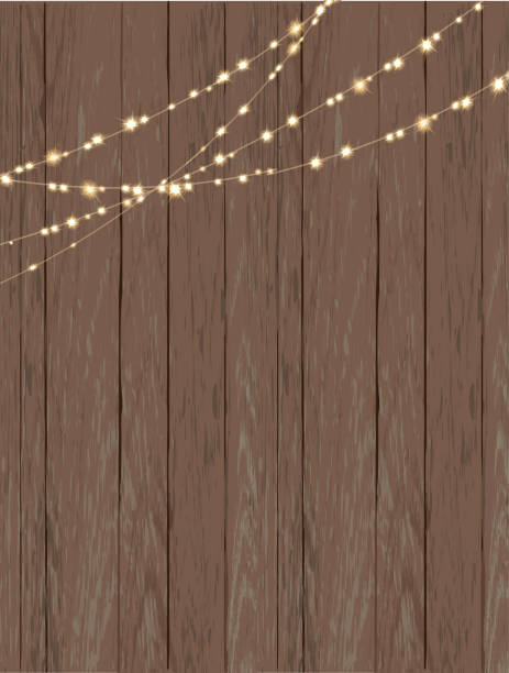 Rustic wooden background with string lights Vector illustration of aRustic wooden background with string lights. Easy to edit. string light stock illustrations