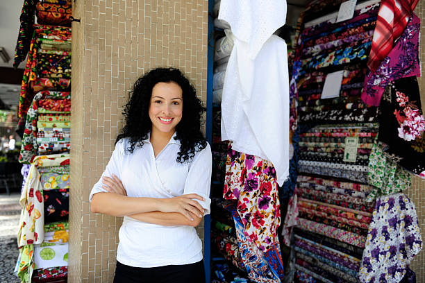 Woman shopping a footwear department feeling carefree