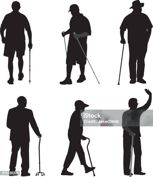 Seniors Walking With Canes Silhouettes Stock Illustration - Download Image Now - In Silhouette, Walking Cane, Senior Adult