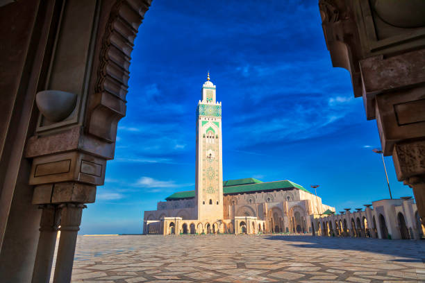 Mosque of Hassan II, Casablanca (HDRi) the minaret of the Mosque of Hassan II in Casablanca - the largest mosque in Morocco casablanca morocco stock pictures, royalty-free photos & images