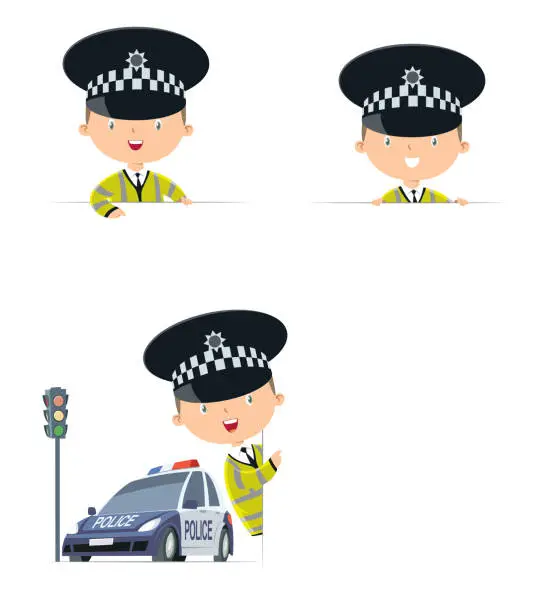 Vector illustration of Child, police officer, copy space