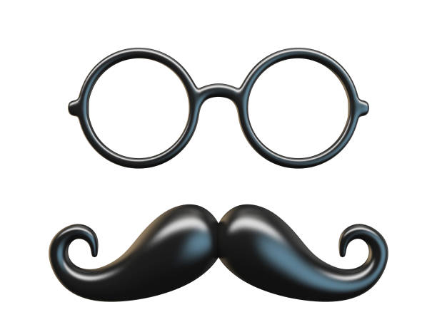 Black mustache and circular glasses 3D Black mustache and circular glasses 3D rendering illustration isolated on white background mask disguise stock pictures, royalty-free photos & images