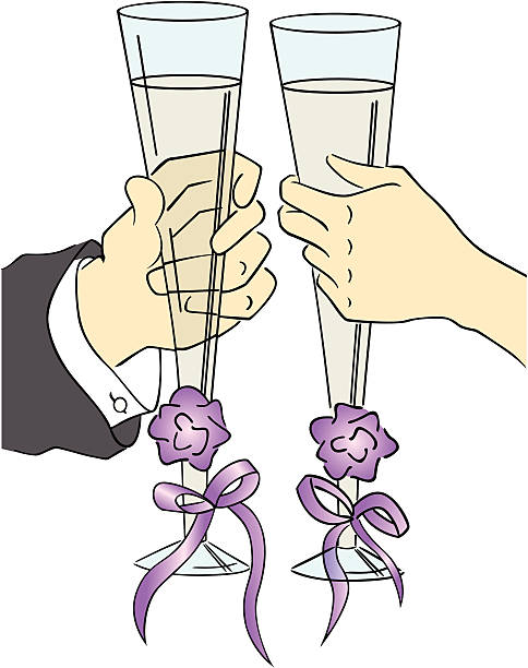 two champagne glasses vector art illustration