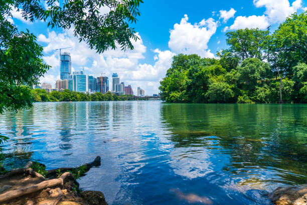 istock Lou Neff Point Blue reflections Summer travel destination Austin Texas growing downtown skyline cityscape aerial drone view 975324720