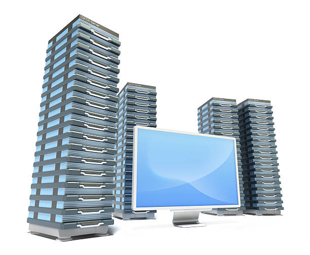 Server Farm and monitor  fileserver stock pictures, royalty-free photos & images