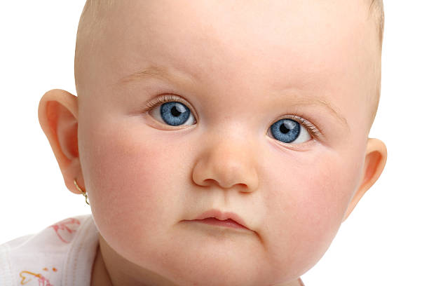 istock Beautiful baby with blue eyes isolated on white background 97534053