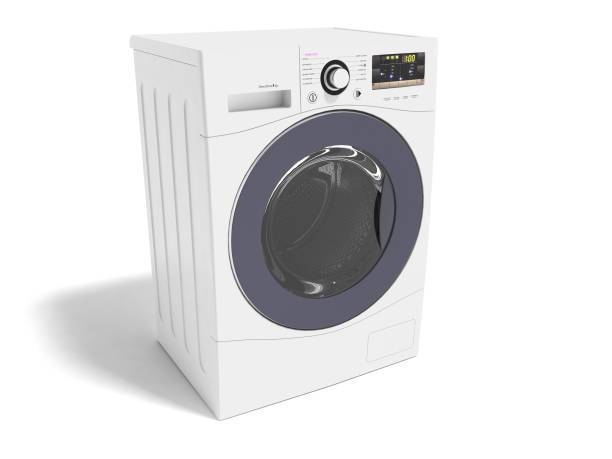 istock Modern white washing machine for washing clothes 3d rendering on white background with shadow 975380100
