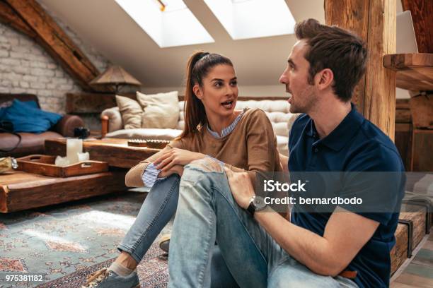 Talking About Their Day Stock Photo - Download Image Now - Couple - Relationship, Discussion, Talking