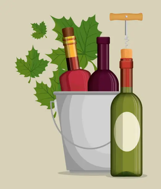 Vector illustration of set red wine bottles