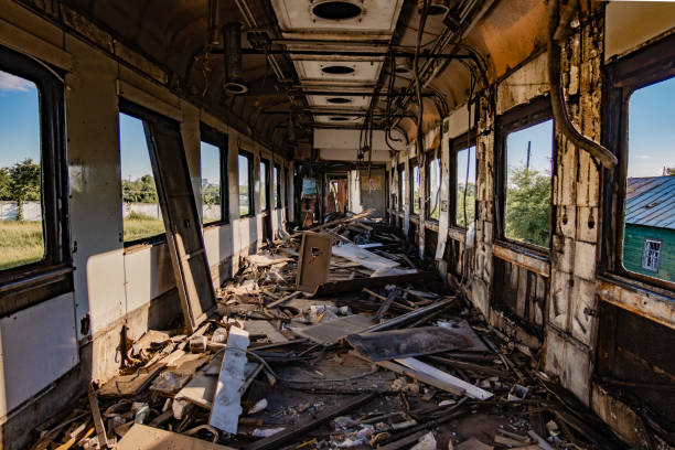 istock Interior of old abandoned broken railway wagon 975399124