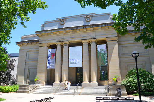 ANN ARBOR, MI / USA - JULY 2 2017: The University of Michigan, whose Museum of Art is shown here, celebrated its 150th anniversary in 2017.