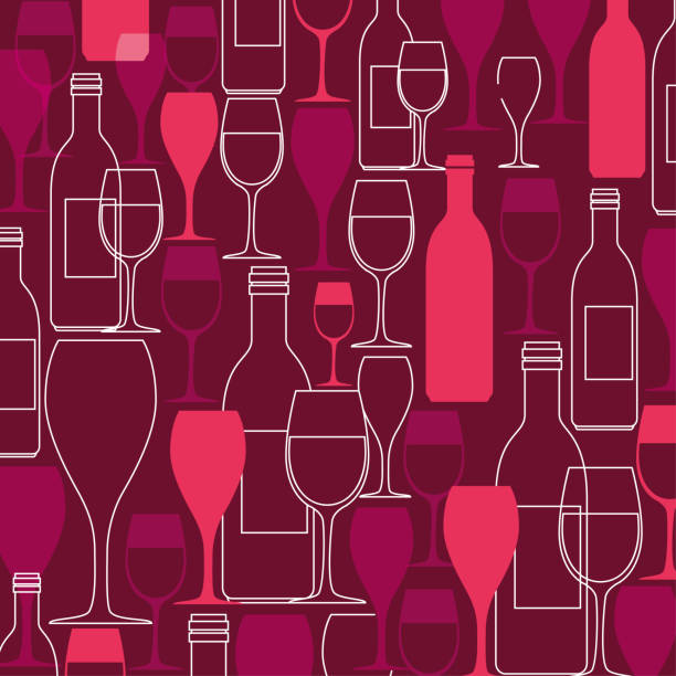 red wine cups and bottles pattern red wine cups and bottles pattern vector illustration design merlot grape stock illustrations