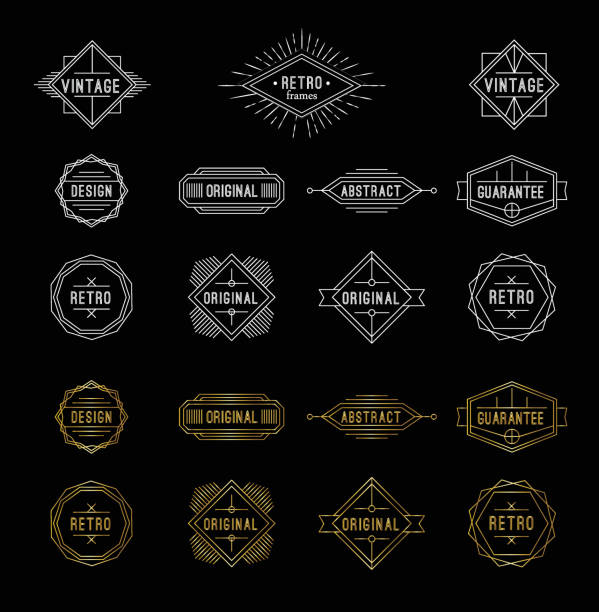 Set of shiny gold and white geometric vintage labels with the place for text. Set of shiny gold and white geometric vintage labels with the place for text. Vector illustration. sun borders stock illustrations