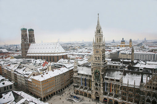 From the church tower overlooking Munich after snow.