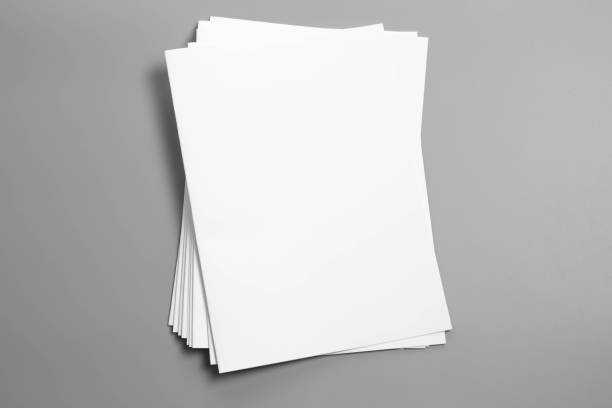 istock Blank portrait A4. brochure magazine isolated on gray, changeable background / white paper isolated on gray 975439650