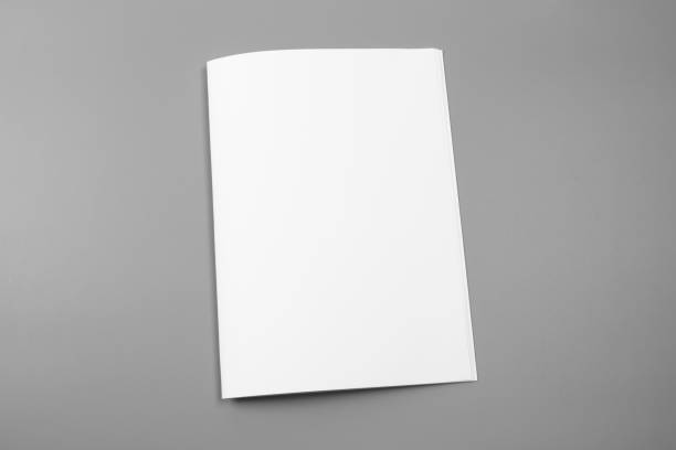 istock Blank portrait A4. brochure magazine isolated on gray, changeable background / white paper isolated on gray 975444868