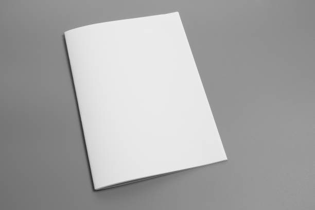 istock Blank portrait A4. brochure magazine isolated on gray, changeable background / white paper isolated on gray 975445898