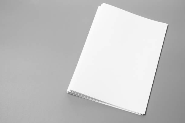 istock Blank portrait A4. brochure magazine isolated on gray, changeable background / white paper isolated on gray 975446608