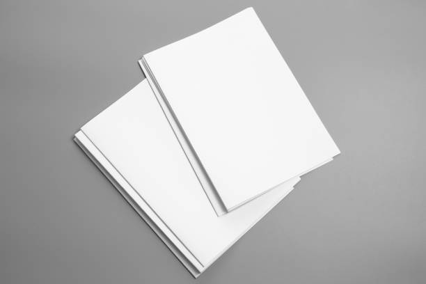 istock Blank portrait A4. brochure magazine isolated on gray, changeable background / white paper isolated on gray 975455168