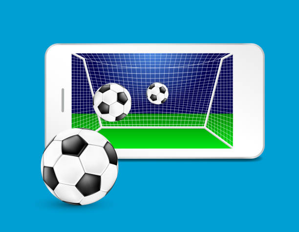 足球和目標在智慧手機螢幕上。 - online fußball 幅插畫檔、美工圖案、卡通及圖標