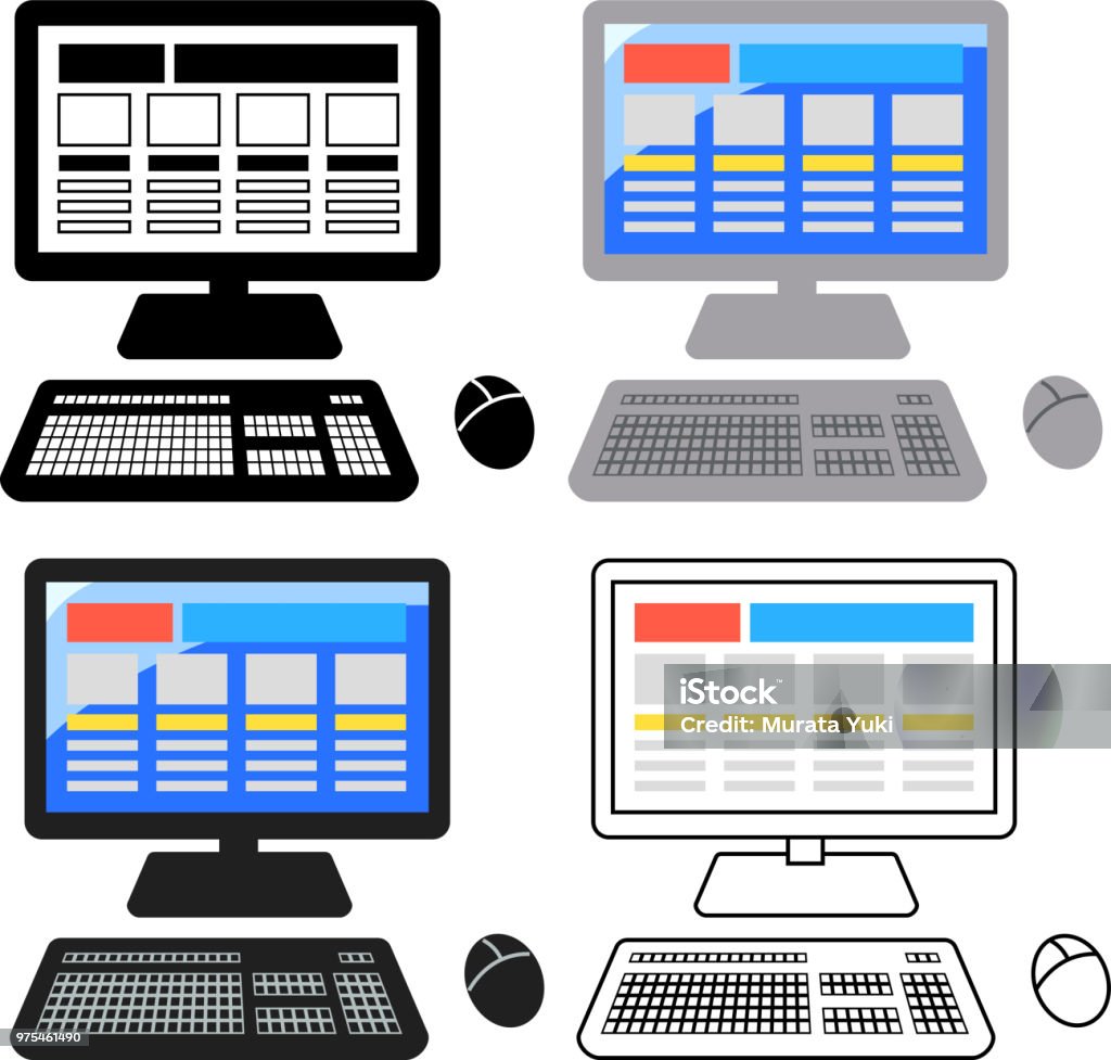 Displayed Desktop Pc Illustration Set Stock Illustration - Download ...