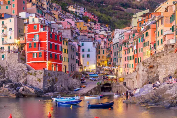 Riomaggiore, the first city of the Cique Terre sequence of hill cities in Liguria, Italy